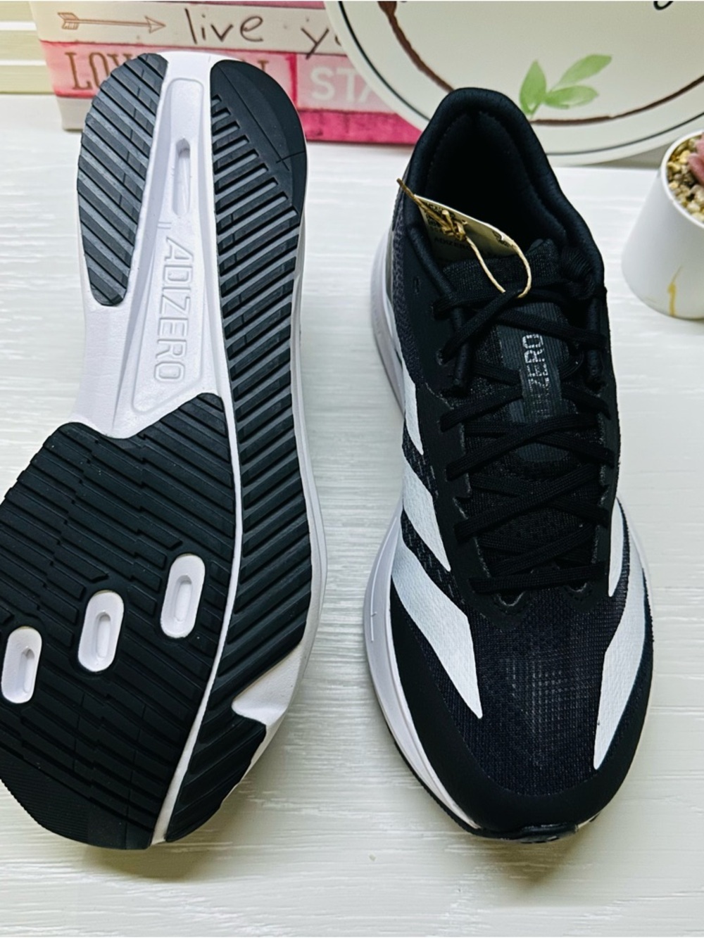 Size 7 adidas Black & White Performance Running Sneakers - Picture 4 of 13
